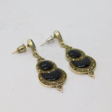 Pair of Sterling Silver Black Onyx & Marcasite Deco Drop Earrings Antique c1930