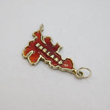 Sterling Silver Red Enamel England Map Outline Charm Pendant Vintage c1970s