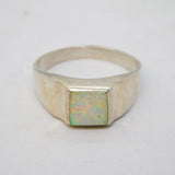 Sterling Silver & White Opal Set Signet Ring Vintage c1990s