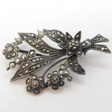 Sterling Silver Marcasite Set Floral Spray Brooch Antique c1930s Art Deco