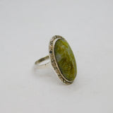Sterling Silver Connemara Marble & Marcasite Dress Ring Antique c1930 Size M
