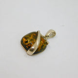 Sterling Silver Green Baltic Amber Cushion Charm Pendant Contemporary c1990s