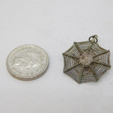 Sterling Silver Spider in the Web Charm Pendant Vintage c1970s