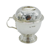 Edwardian Arts & Crafts Planished Sterling Silver Lidded Mug Antique London