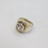 Sterling Silver White Topaz Hexagonal Studio Dress Ring Vintage c1970 Size K 1/2