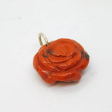 Sterling Silver Carved Red Jasper Flower Charm Pendant Vintage c1970s