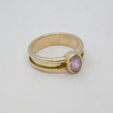 Sterling Silver Oval Amethyst Studio Style Band Ring Vintage c1970 Size R 1/2