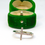 Sterling Silver CZ Set Cross Ring Vintage c1970 Size P 1/2