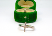 Sterling Silver CZ Set Cross Ring Vintage c1970 Size P 1/2