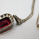 .800 Grade Silver & Red Paste Set Pendant Necklace Vintage c1970s