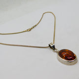 Sterling Silver Baltic Amber Large Oval Drop Pendant Necklace Contemporary c2000