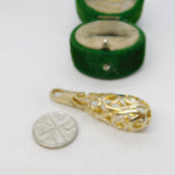 Sterling Silver Gilt Pierced Floral Pattern Drop Charm Pendant Vintage c1970