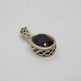 Sterling Silver Oval Amethyst Celtic Style Drop Charm Pendant Vintage c1970