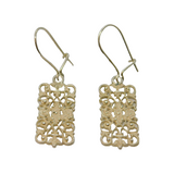 Pair of Sterling Silver Filigree Rectangle Hook Drop Earrings Vintage c1970