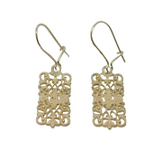 Pair of Sterling Silver Filigree Rectangle Hook Drop Earrings Vintage c1970