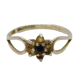 Sterling Silver Garnet & Citrine Cluster Dress Ring Vintage c1970 Size L