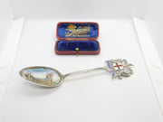 Edwardian Sterling Silver & Enamel Bowl Westminster Abbey Spoon 1904 Antique