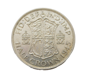 King George VI .500 Silver Half Crown Coin Antique 1945 Very Fine Condition