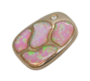 Sterling Silver Studio Pink Opal Mosaic Drop Pendant Vintage c1990s