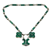 19th Century Scottish Sterling Silver & Malachite Padlock Panel Necklace Antique