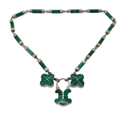 19th Century Scottish Sterling Silver & Malachite Padlock Panel Necklace Antique