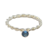 Sterling Silver Blue Topaz Twisted Band Stacking Ring Vintage c1970 Size M