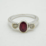 20th Century 14ct White Gold, Oval-Cut Ruby, 0.3ct Diamond Dress Ring Antique