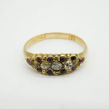 Victorian 15ct Gold, Old-Cut Diamond & Ruby Boat Ring Antique c1880