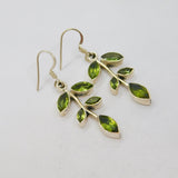 Pair of Sterling Silver 10 Peridot Set Leaf Form Long Drop Earrings Modern c1990