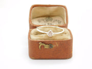 Sterling Silver Ring With Teardrop Diamond Paste Vintage c1970 Size O