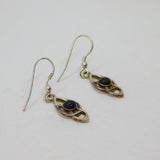 Sterling Silver Boxed Pair Of Whitby Jet Celtic Style Drop Earrings Modern c1990
