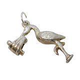 Sterling Silver Stork & the Baby Charm Pendant Vintage c1970