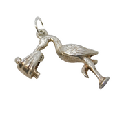 Sterling Silver Stork & the Baby Charm Pendant Vintage c1970