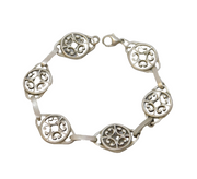 Ola M. Gorie Sterling Silver Floral Pattern Panel Bracelet Vintage Edinburgh