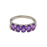 Sterling Silver 5 Faceted Amethyst Half Eternity Band Ring Modern c1990 Size P