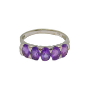 Sterling Silver 5 Faceted Amethyst Half Eternity Band Ring Modern c1990 Size P