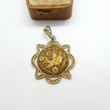 Sterling Silver & Spanish Toledo Bird Pattern Drop Pendant Antique c1930