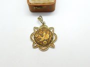 Sterling Silver & Spanish Toledo Bird Pattern Drop Pendant Antique c1930