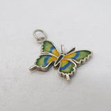 Sterling Silver Enamel Butterfly Charm Pendant Vintage c1970s