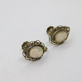 Pair of .800 Silver Carved Shell Cameo Screwback Earrings Antique c1930