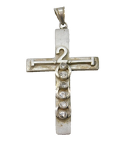 Sterling Silver Paste Set Millenium Cross Large Charm Pendant Vintage c1970s