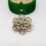 Sterling Silver Filigree Form Floral Brooch Pin Antique c1940 Art Deco