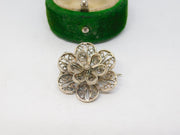 Sterling Silver Filigree Form Floral Brooch Pin Antique c1940 Art Deco