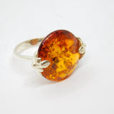Sterling Silver Round Baltic Amber Disc Dress Ring Vintage c1970 Size L 1/2
