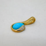 9ct Yellow Gold, Diamond & Turquoise Set Drop Pendant Vintage c1980s