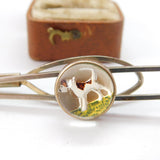 Silver Plated & Reverse Carved Essex Crystal Jack Russell Terrier Tie Clip c1950