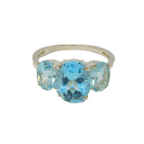 Sterling Silver Triple Stone Set Blue Topaz Dress Ring Vintage c1970 Size M