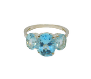 Sterling Silver Triple Stone Set Blue Topaz Dress Ring Vintage c1970 Size M