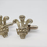 Pair of Sterling Silver Prince of Wales Feathers Gents Cufflinks Vintage c1970