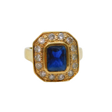 Gold On Sterling Silver Blue & White Paste Dress Ring Vintage c1970 Size M 1/2